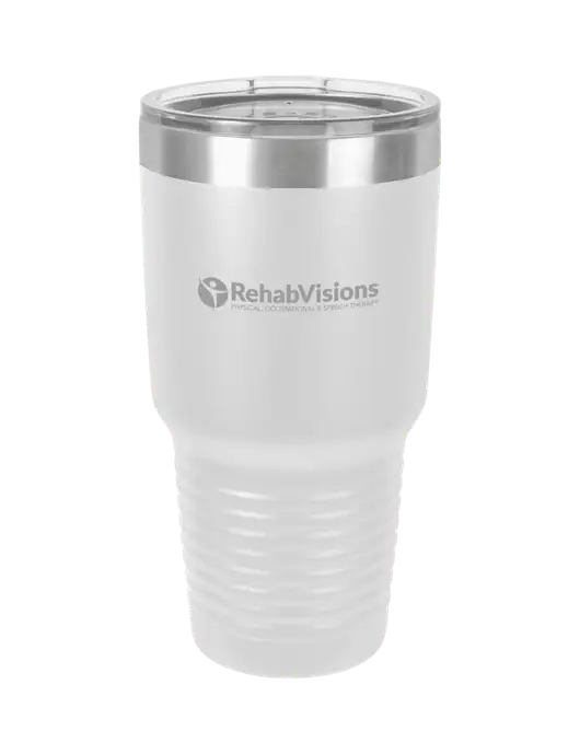 Polar Camel 30 oz Powder Coated White Vacuum Insulated Tumbler  w/RehabVisions POST Logo