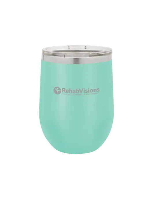 Polar Camel 12 oz Powder Coated Seafoam Vacuum Insulated Stemless Wine Tumbler w/RehabVisions POST Logo