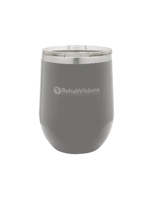Polar Camel 12 oz Powder Coated Grey Vacuum Insulated Stemless Wine Tumbler w/RehabVisions POST Logo
