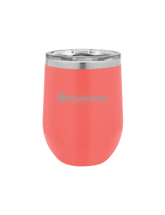 Polar Camel 12 oz Powder Coated Coral Vacuum Insulated Stemless Wine Tumbler w/RehabVisions POST Logo