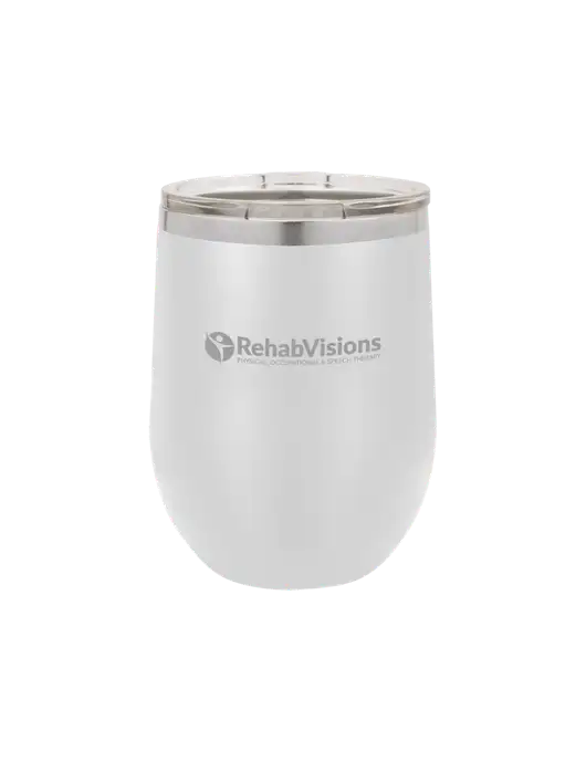 Polar Camel 12 oz Powder Coated White Vacuum Insulated Stemless Wine Tumbler w/RehabVisions POST Logo