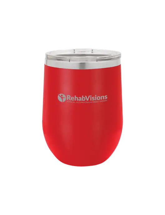 Polar Camel 12 oz Powder Coated Red Vacuum Insulated Stemless Wine Tumbler w/RehabVisions POST Logo