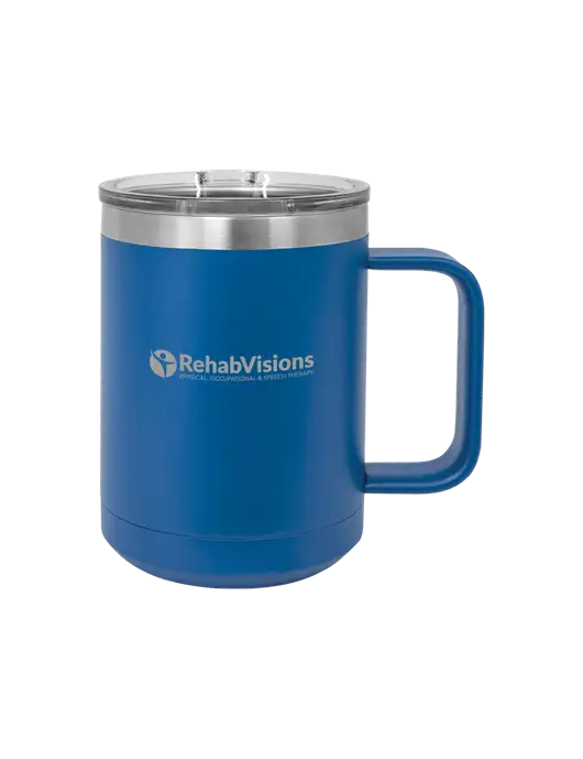 Polar Camel 15 oz Powder Coated Royal Vacuum Insulated Mug with Slider Lid w/RehabVisions POST Logo
