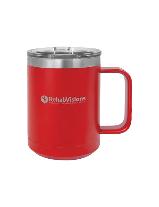 Polar Camel 15 oz Powder Coated Red Vacuum Insulated Mug with Slider Lid w/RehabVisions POST Logo