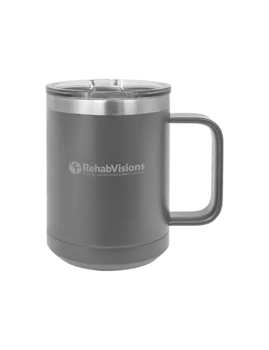 Polar Camel 15 oz Powder Coated Grey Vacuum Insulated Mug with Slider Lid w/RehabVisions POST Logo