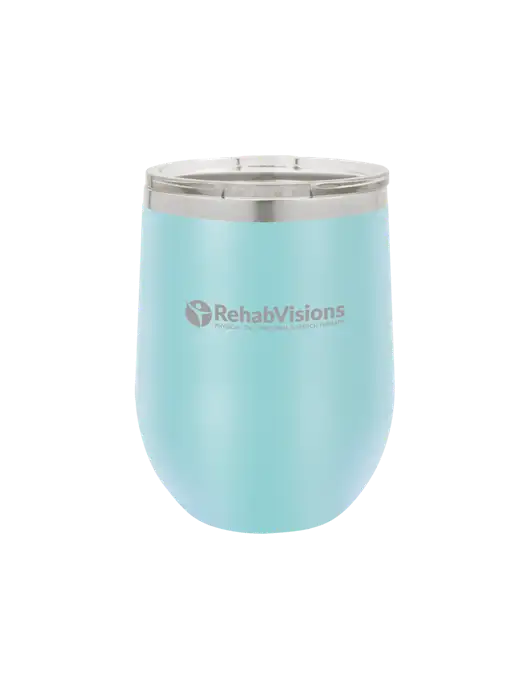 Polar Camel 12 oz Powder Coated Light Blue Vacuum Insulated Stemless Wine Tumbler w/RehabVisions POST Logo