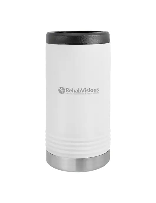 Polar Camel Powder Coated White Vacuum Insulated Slim Beverage Holder w/RehabVisions POST Logo