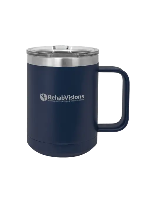 Polar Camel 15 oz Powder Coated Navy Vacuum Insulated Mug with Slider Lid w/RehabVisions POST Logo
