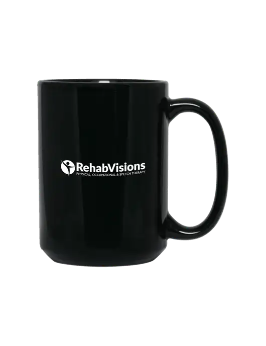 15 oz Black Ceramic Mug w/RehabVisions POST Logo