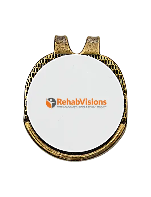 Antique Gold Hat Clip w/Golf Ball Marker w/RehabVisions POST Logo