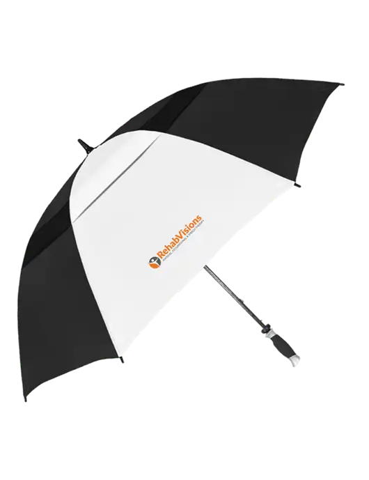 Black/White Vented Typhoon Tamer Golf Umbrella w/RehabVisions POST Logo