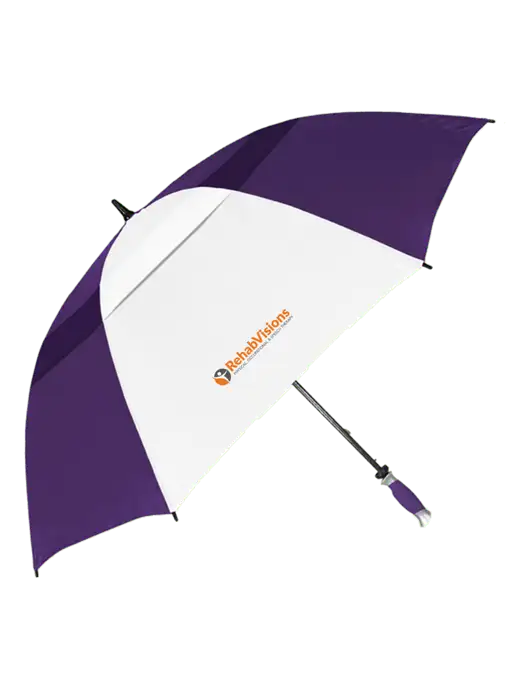 Purple/White Vented Typhoon Tamer Golf Umbrella w/RehabVisions POST Logo