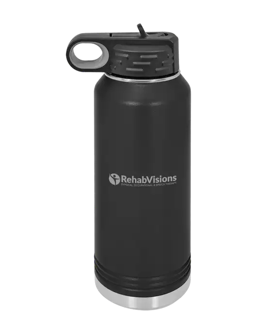 Polar Camel 32 oz Powder Coated Black Vacuum Insulated Water Bottle w/RehabVisions POST Logo