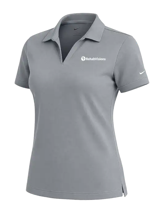 NIKE Medium Grey Womens Dri-Fit Micro Pique Polo w/RehabVisions POST Logo