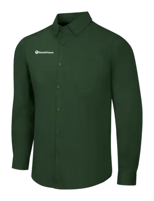 Forest Green Long Sleeve Carefree Poplin Shirt w/RehabVisions POST Logo