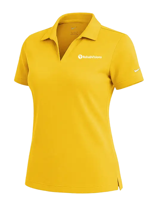 NIKE Yellow Gold Womens Dri-Fit Micro Pique Polo w/RehabVisions POST Logo
