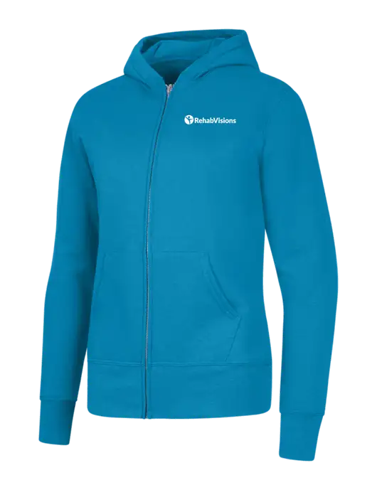 Neon Blue Womens Core Fleece Full-Zip Hooded Sweatshirt w/RehabVisions POST Logo