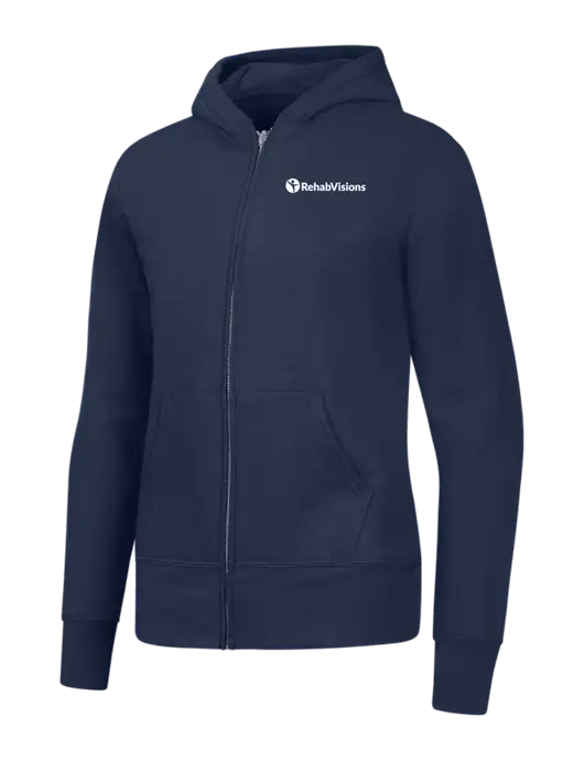 Navy Womens Core Fleece Full-Zip Hooded Sweatshirt w/RehabVisions POST Logo