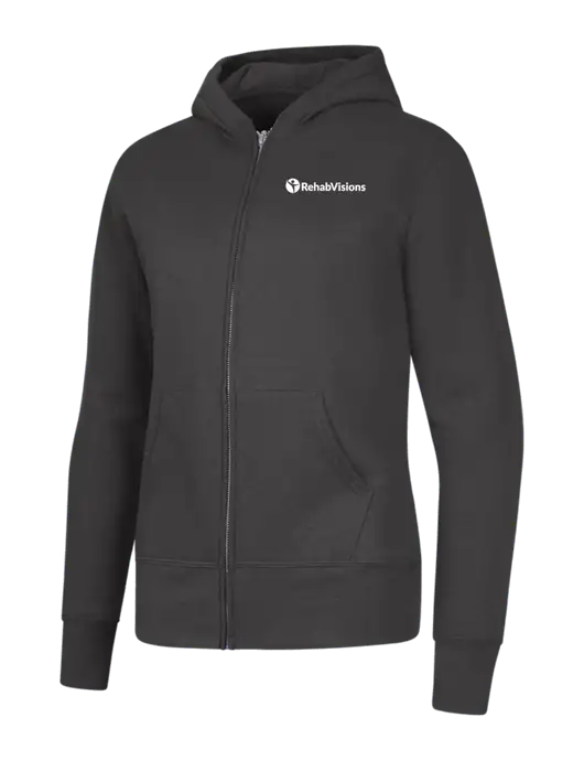 Charcoal Womens Core Fleece Full-Zip Hooded Sweatshirt w/RehabVisions POST Logo