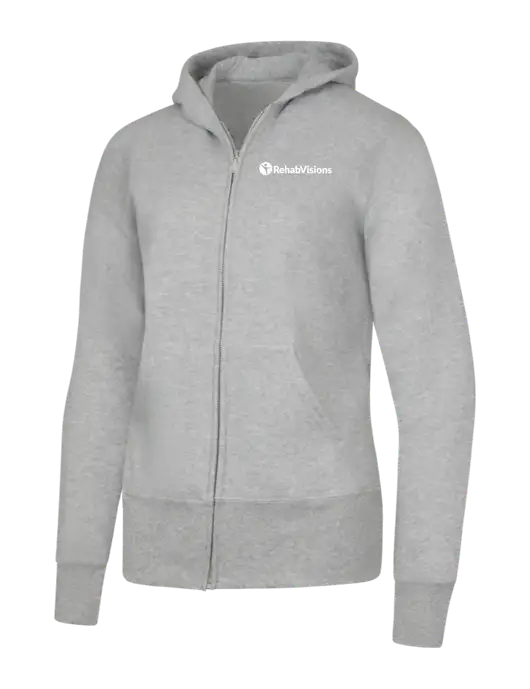 Grey Heather Womens Core Fleece Full-Zip Hooded Sweatshirt w/RehabVisions POST Logo