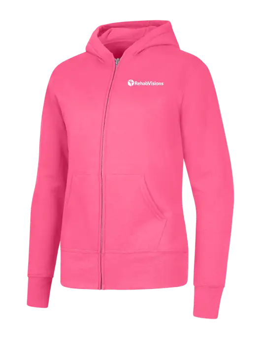 Neon Pink Womens Core Fleece Full-Zip Hooded Sweatshirt w/RehabVisions POST Logo