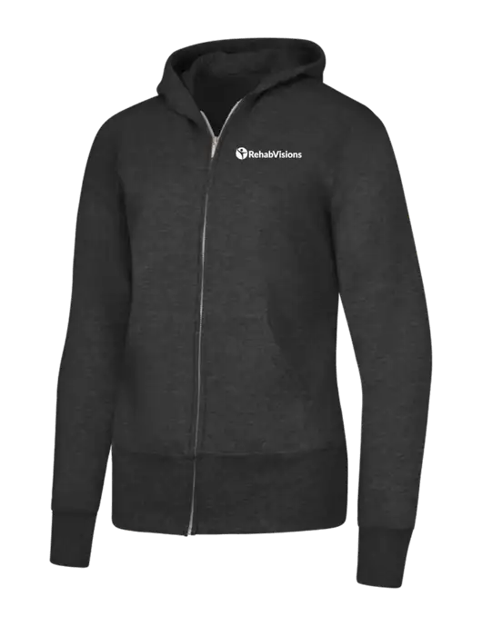 Dark Heather Grey Womens Core Fleece Full-Zip Hooded Sweatshirt w/RehabVisions POST Logo