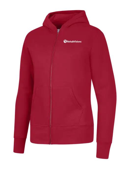 Red Womens Core Fleece Full-Zip Hooded Sweatshirt w/RehabVisions POST Logo