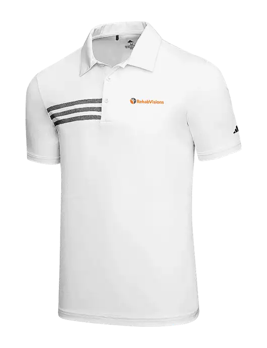 Adidas White 3 Stripes Chest Polo w/RehabVisions POST Logo