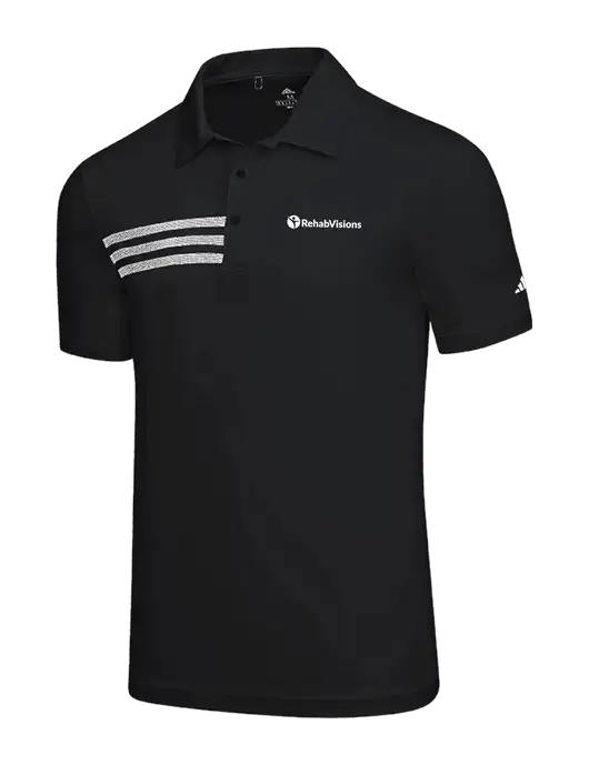 Adidas Black 3 Stripes Chest Polo w/RehabVisions POST Logo