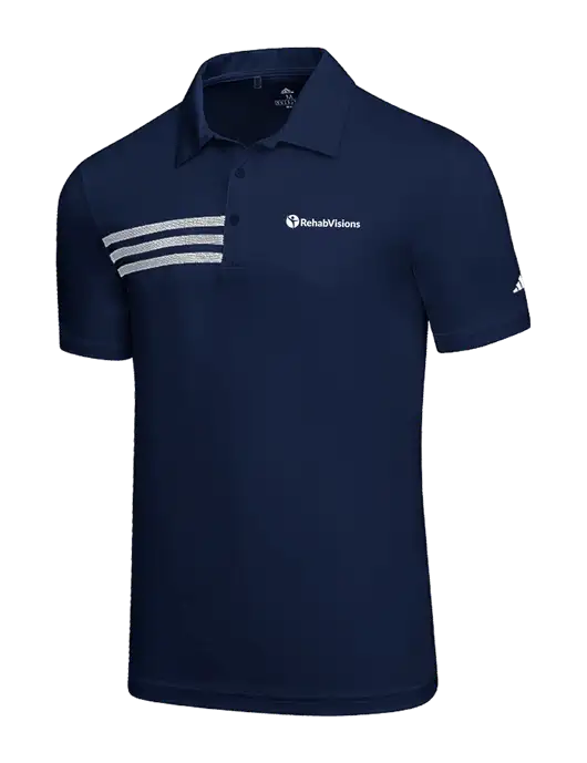 Adidas Navy 3 Stripes Chest Polo w/RehabVisions POST Logo