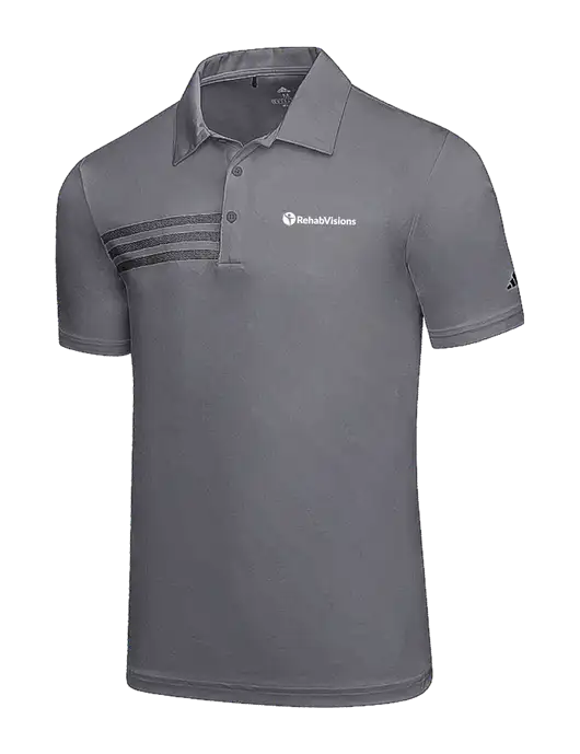 Adidas Medium Grey 3 Stripes Chest Polo w/RehabVisions POST Logo
