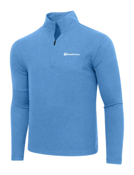 Adidas Light Blue Heather 3 Stripes Quarter Zip Sweater w/RehabVisions POST Logo
