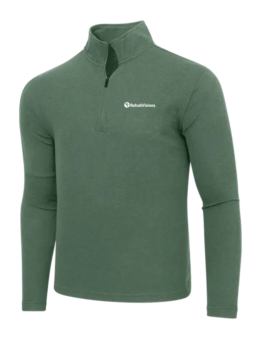 Adidas Dark Green Heather 3 Stripes Quarter Zip Sweater w/RehabVisions POST Logo