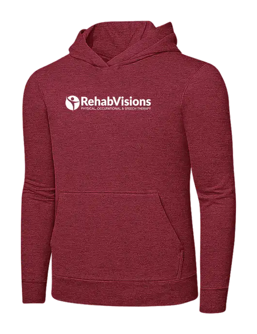 Heather Red 7.8 oz Ring Spun Hooded Sweatshirt w/RehabVisions POST Logo