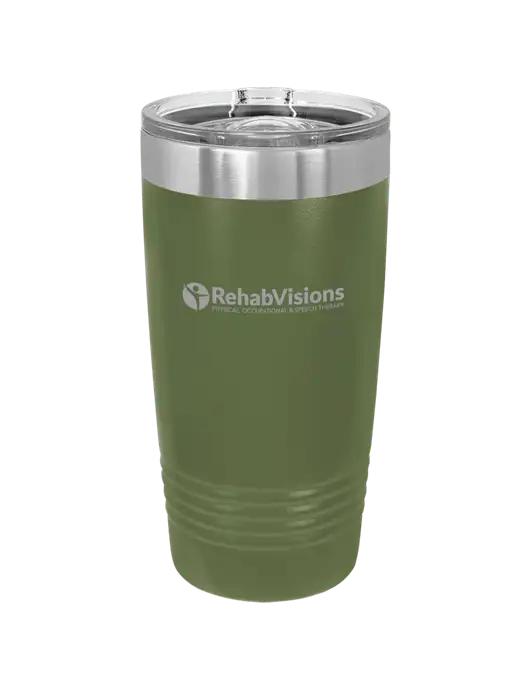 Polar Camel 20 oz Powder Coated Military Green Vacuum Insulated Tumbler w/RehabVisions POST Logo