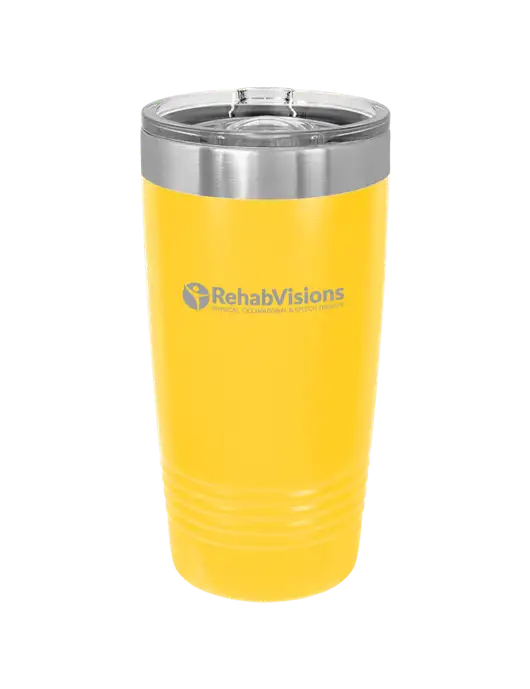 Polar Camel 20 oz Powder Coated Yellow Vacuum Insulated Tumbler w/RehabVisions POST Logo