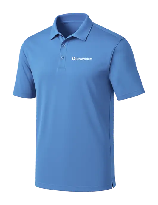 Carolina Blue Silk Touch Performance Polo w/RehabVisions POST Logo