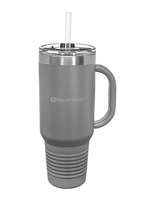 Polar Camel 40 oz. Powder Coated Vacuum Insulated Grey Travel Mug with Straw w/RehabVisions POST Logo