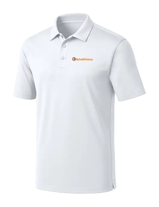 White Silk Touch Performance Polo w/RehabVisions POST Logo