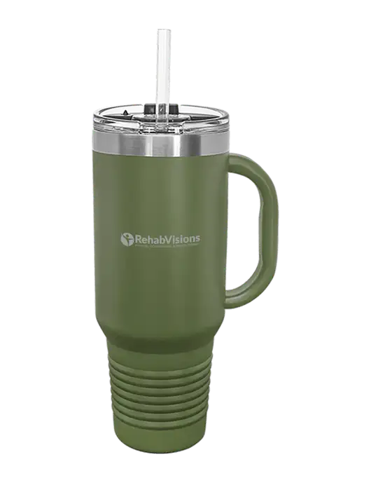 Polar Camel 40 oz. Powder Coated Vacuum Insulated Olive Travel Mug with Straw w/RehabVisions POST Logo