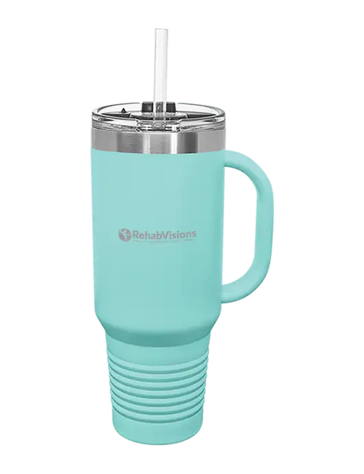 Polar Camel 40 oz. Powder Coated Vacuum Insulated Seafoam Travel Mug with Straw w/RehabVisions POST Logo