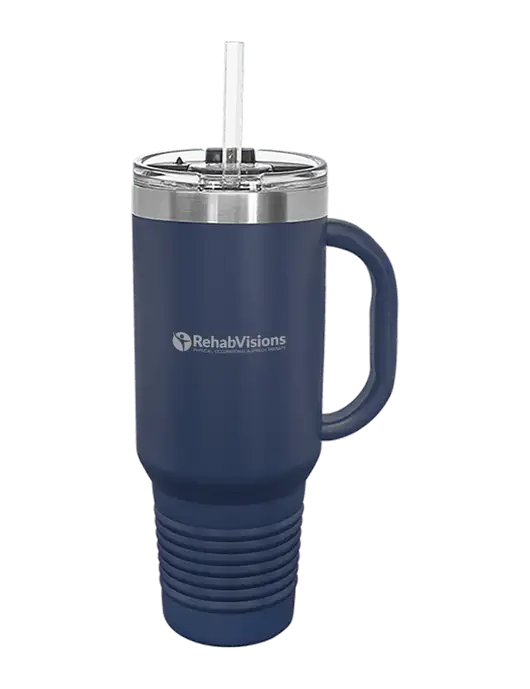 Polar Camel 40 oz. Powder Coated Vacuum Insulated Navy Travel Mug with Straw w/RehabVisions POST Logo