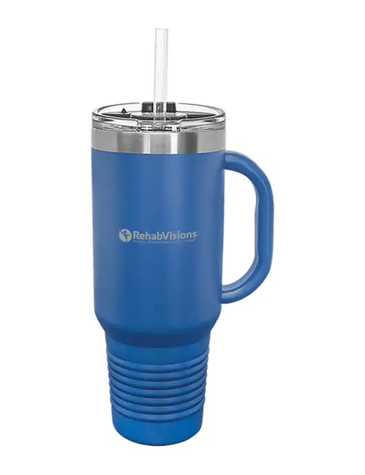 Polar Camel 40 oz. Powder Coated Vacuum Insulated Royal Travel Mug with Straw w/RehabVisions POST Logo