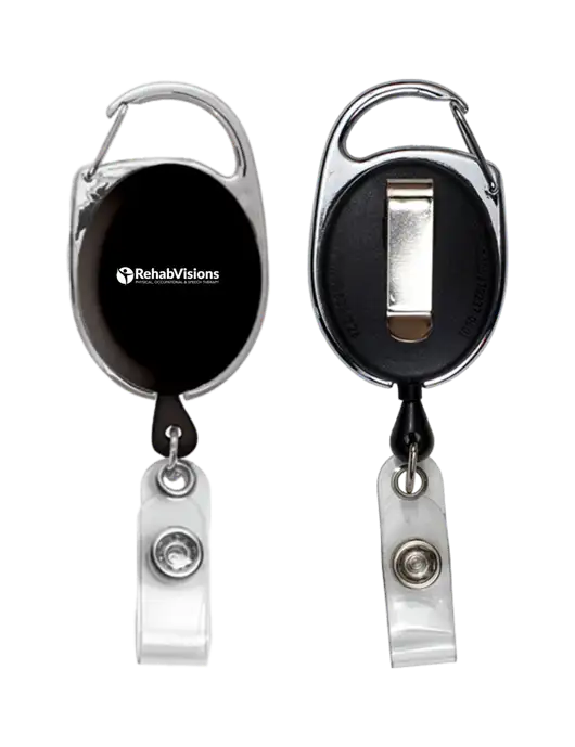 Black Carabiner Style Badge Reel and Badge Holder w/RehabVisions POST Logo