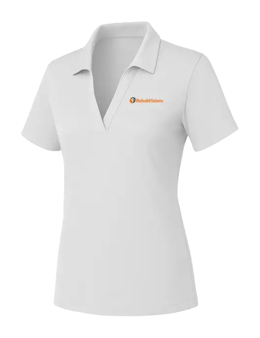 Womens White PosiCharge RacerMesh Polo w/RehabVisions POST Logo
