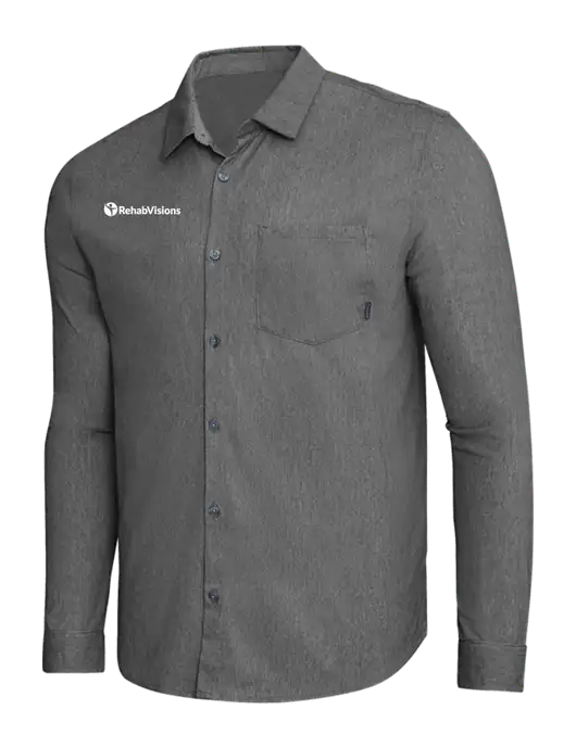 OGIO Dark Grey Heather Extend Long Sleeve Button Up Shirt w/RehabVisions POST Logo