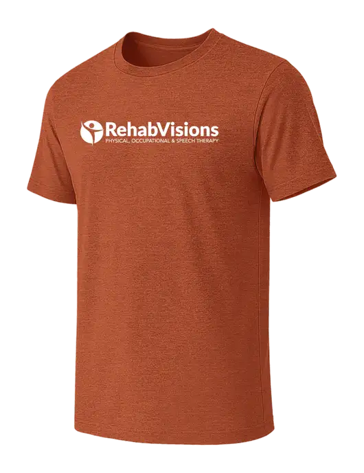 BELLA+CANVAS Burnt Orange Heather CVC Short Sleeve Tee w/RehabVisions POST Logo
