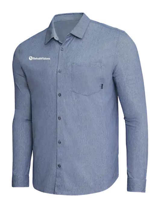 OGIO Slate Blue Heather Extend Long Sleeve Button Up Shirt w/RehabVisions POST Logo