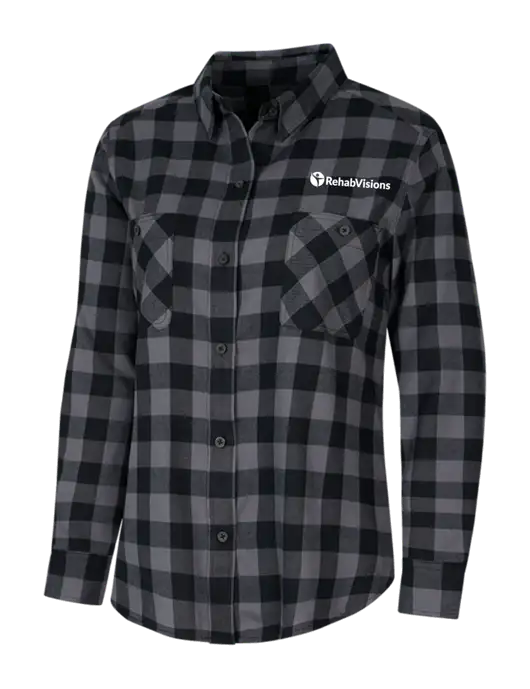 Womens Medium Grey/Black Buffalo Check Plaid Flannel Shirt w/RehabVisions POST Logo