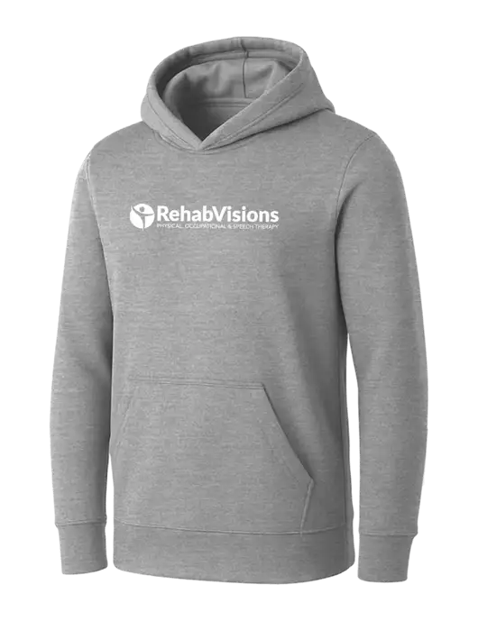 Womens Light Grey Heather Core Fleece Pullover Hooded Sweatshirt w/RehabVisions POST Logo
